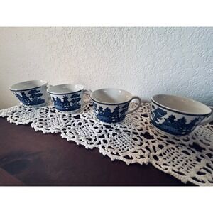 Set of 4 Johnson Brothers Classic Blue Willow Tea Cups Made in England